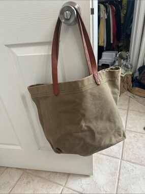 Madewell Olive Canvas Tote with Brown Leather Straps